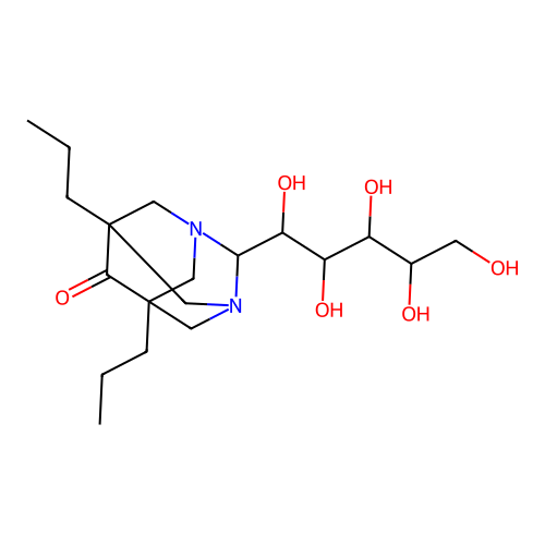 1-C-(6-oxo-5,7-dipropyl-1,3-diazatricyclo[3.3.1.1~3,7~]dec-2-yl)pentitol structure