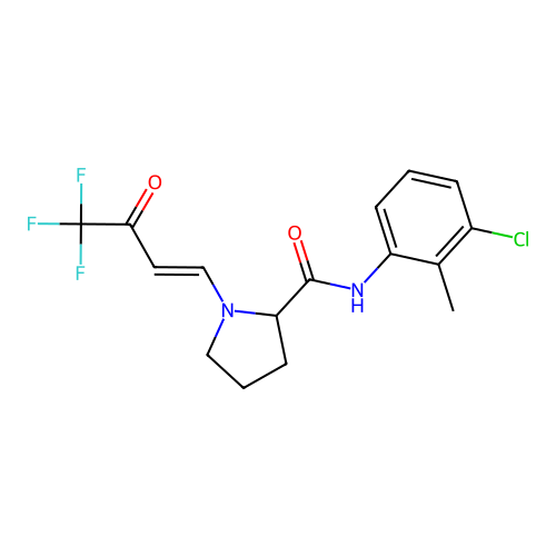 (E)-N-(3-chloro-2-methylphenyl)-1-(4,4,4-trifluoro-3-oxobut-1-en-1-yl)pyrrolidine-2-carboxamide structure