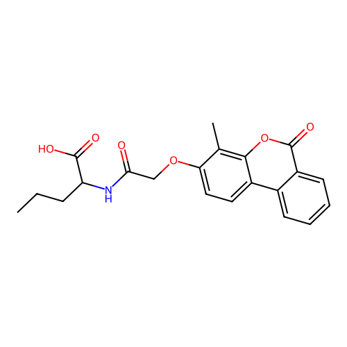 2-(2-((4-methyl-6-oxo-6H-benzo[c]chromen-3-yl)oxy)acetamido)pentanoic acid structure