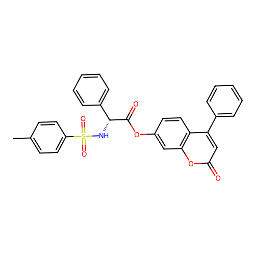 (2-oxo-4-phenylchromen-7-yl) (2R)-2-[(4-methylphenyl)sulfonylamino]-2-phenylacetate structure