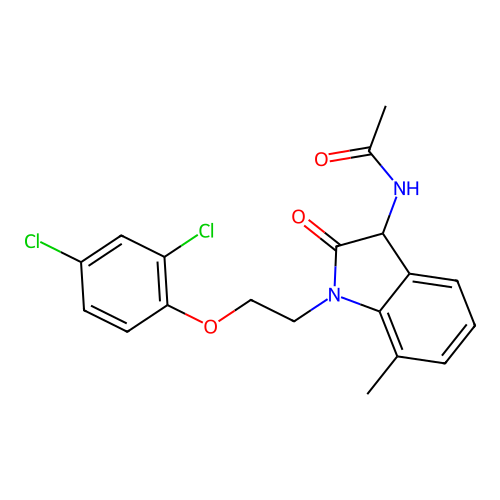 N-{1-[2-(2,4-dichlorophenoxy)ethyl]-7-methyl-2-oxoindolin-3-yl}acetamide structure