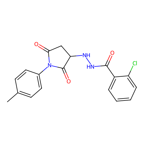 2-chloro-N'-[1-(4-methylphenyl)-2,5-dioxopyrrolidin-3-yl]benzohydrazide structure