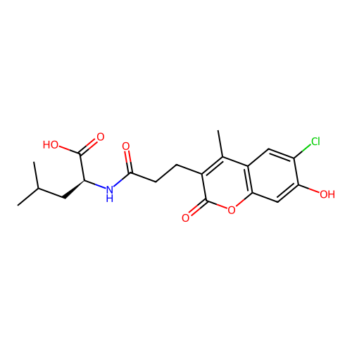 (2S)-2-[3-(6-chloro-7-hydroxy-4-methyl-2-oxochromen-3-yl)propanoylamino]-4-methylpentanoic acid structure