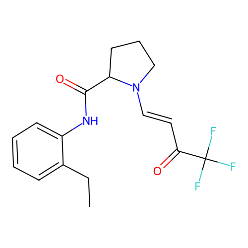 N-(2-ethylphenyl)-1-[(E)-4,4,4-trifluoro-3-oxobut-1-enyl]pyrrolidine-2-carboxamide structure