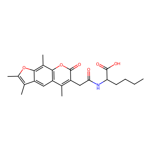 2-(2-(2,3,5,9-tetramethyl-7-oxo-7H-furo[3,2-g]chromen-6-yl)acetamido)hexanoic acid structure