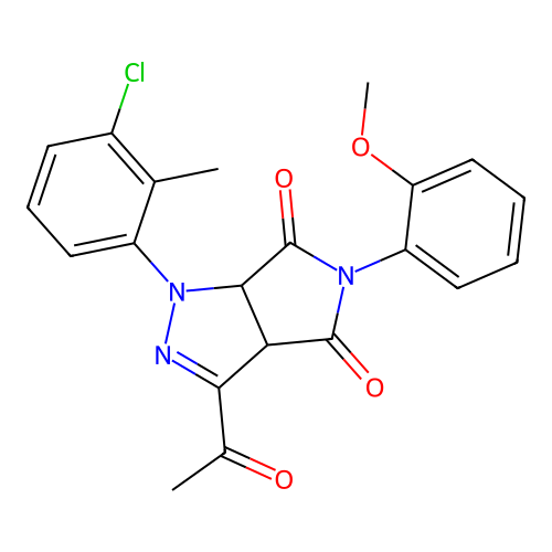 1-acetyl-3-(3-chloro-2-methylphenyl)-5-(2-methoxyphenyl)-4,6-dioxo-3,5,3a,6a-t etrahydro-2,3,5-triazapentalene structure