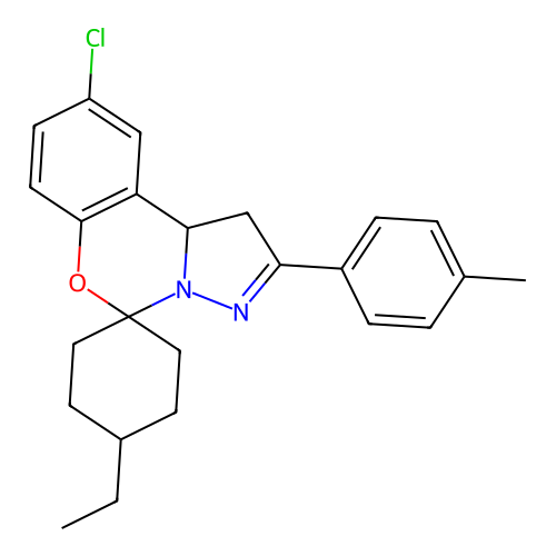 9'-chloro-4-ethyl-2'-(4-methylphenyl)-1',10b'-dihydrospiro[cyclohexane-1,5'-pyrazolo[1,5-c][1,3]benzoxazine] structure