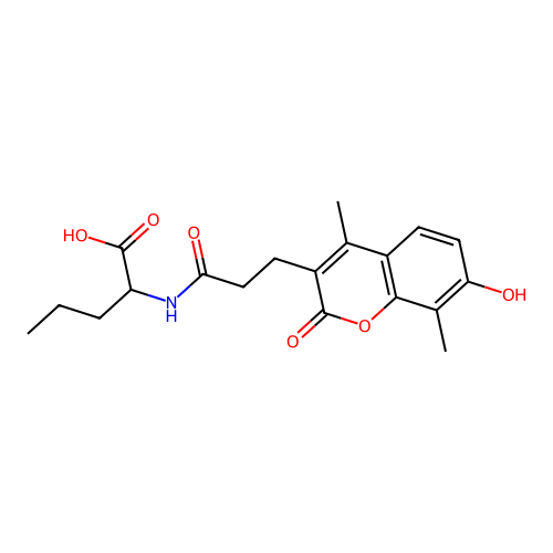 2-(3-(7-hydroxy-4,8-dimethyl-2-oxo-2H-chromen-3-yl)propanamido)pentanoic acid structure