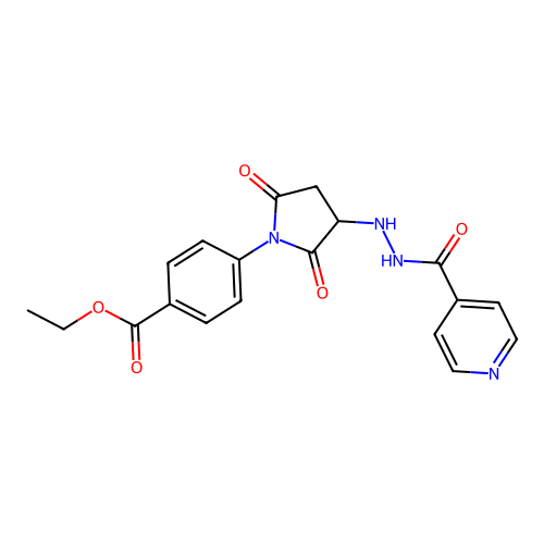 ethyl 4-(3-(2-isonicotinoylhydrazinyl)-2,5-dioxopyrrolidin-1-yl)benzoate structure