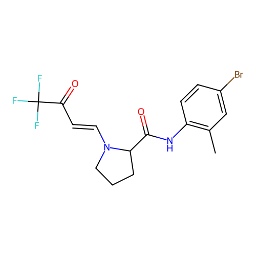 (E)-N-(4-bromo-2-methylphenyl)-1-(4,4,4-trifluoro-3-oxobut-1-en-1-yl)pyrrolidine-2-carboxamide structure