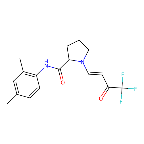 (E)-N-(2,4-dimethylphenyl)-1-(4,4,4-trifluoro-3-oxobut-1-en-1-yl)pyrrolidine-2-carboxamide structure