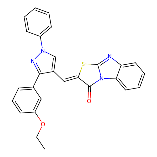 (2Z)-2-{[3-(3-ethoxyphenyl)-1-phenyl-1H-pyrazol-4-yl]methylidene}[1,3]thiazolo[3,2-a]benzimidazol-3(2H)-one structure
