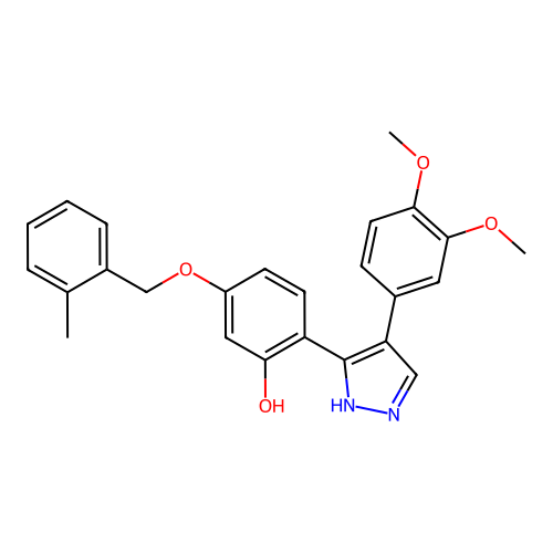 2-(4-(3,4-dimethoxyphenyl)-1H-pyrazol-3-yl)-5-((2-methylbenzyl)oxy)phenol structure