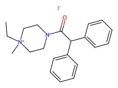 4-(Diphenylacetyl)-1-ethyl-1-methylpiperazin-1-ium iodide structure