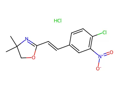 2-[2-(4-chloro-3-nitrophenyl)ethenyl]-4,4-dimethyl-5H-1,3-oxazole;hydrochloride structure