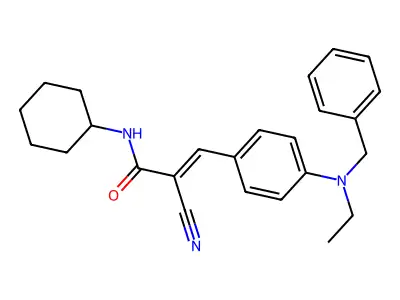 3-{4-[benzyl(ethyl)amino]phenyl}-2-cyano-N-cyclohexylprop-2-enamide structure