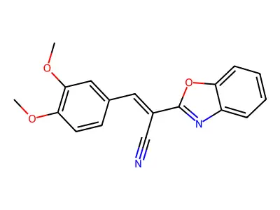 (2E)-2-(1,3-benzoxazol-2-yl)-3-(3,4-dimethoxyphenyl)prop-2-enenitrile structure