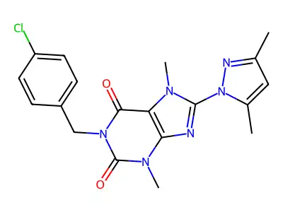 1-(4-chlorobenzyl)-8-(3,5-dimethyl-1H-pyrazol-1-yl)-3,7-dimethyl-1H-purine-2,6(3H,7H)-dione structure