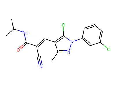(E)-3-[5-chloro-1-(3-chlorophenyl)-3-methylpyrazol-4-yl]-2-cyano-N-propan-2-ylprop-2-enamide structure