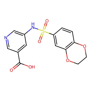 5-(2,3-Dihydro-1,4-benzodioxin-6-ylsulfonylamino)pyridine-3-carboxylic acid structure