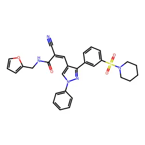 (Z)-2-cyano-N-(furan-2-ylmethyl)-3-[1-phenyl-3-(3-piperidin-1-ylsulfonylphenyl)pyrazol-4-yl]prop-2-enamide structure