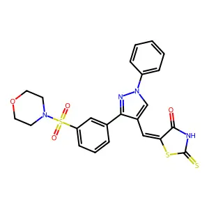 (5Z)-5-({3-[3-(morpholin-4-ylsulfonyl)phenyl]-1-phenyl-1H-pyrazol-4-yl}methylidene)-2-thioxo-1,3-thiazolidin-4-one structure