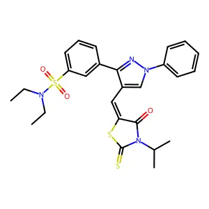 N,N-diethyl-3-(4-{(Z)-[4-oxo-3-(propan-2-yl)-2-thioxo-1,3-thiazolidin-5-ylidene]methyl}-1-phenyl-1H-pyrazol-3-yl)benzenesulfonamide structure