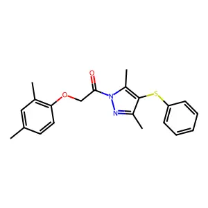 2-(2,4-Dimethylphenoxy)-1-(3,5-dimethyl-4-phenylsulfanylpyrazol-1-yl)ethanone structure