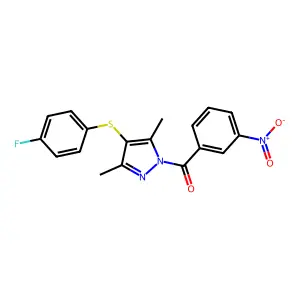 [4-(4-Fluorophenyl)sulfanyl-3,5-dimethylpyrazol-1-yl]-(3-nitrophenyl)methanone structure