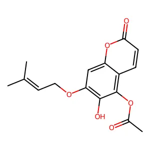 2H-1-Benzopyran-2-one, 5-(acetyloxy)-6-hydroxy-7-((3-methyl-2-butenyl)oxy)- structure