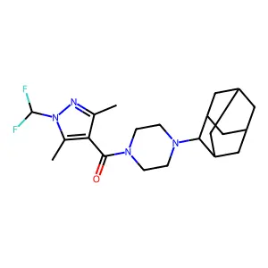 1-(2-adamantyl)-4-{[1-(difluoromethyl)-3,5-dimethyl-1H-pyrazol-4-yl]carbonyl}piperazine structure