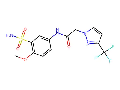 N-[3-(Aminosulfonyl)-4-methoxyphenyl]-3-(trifluoromethyl)-1H-pyrazole-1-acetamide structure