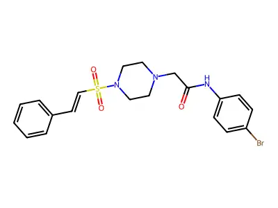 N-(4-bromophenyl)-2-[4-[(E)-2-phenylethenyl]sulfonylpiperazin-1-yl]acetamide structure