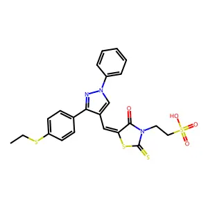 2-[(5Z)-5-({3-[4-(ethylsulfanyl)phenyl]-1-phenyl-1H-pyrazol-4-yl}methylidene)-4-oxo-2-thioxo-1,3-thiazolidin-3-yl]ethanesulfonic acid structure
