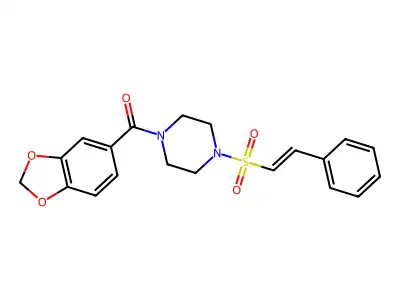 1-(1,3-Dioxaindane-5-carbonyl)-4-(2-phenylethenesulfonyl)piperazine structure