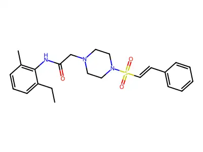 N-(2-ethyl-6-methylphenyl)-2-[4-[(E)-2-phenylethenyl]sulfonylpiperazin-1-yl]acetamide structure