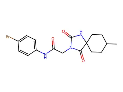 N-(4-bromophenyl)-2-(8-methyl-2,4-dioxo-1,3-diazaspiro[4.5]decan-3-yl)acetamide structure