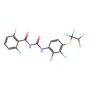 N-((2,3-Dichloro-4-(2-chloro-1,1,2-trifluoroethyl)thiophenyl)carbamoyl)-2,6-difluorobenzamide structure