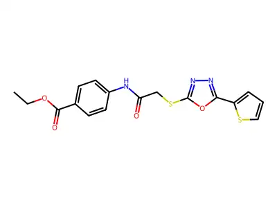 Ethyl 4-(2-((5-(thiophen-2-yl)-1,3,4-oxadiazol-2-yl)thio)acetamido)benzoate structure