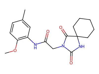 2-(2,4-dioxo-1,3-diazaspiro[4.5]dec-3-yl)-N-(2-methoxy-5-methylphenyl)acetamide structure