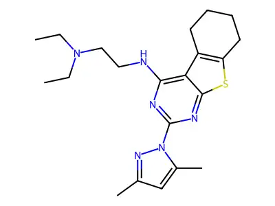 N'-[2-(3,5-dimethyl-1H-pyrazol-1-yl)-5,6,7,8-tetrahydro[1]benzothieno[2,3-d]pyrimidin-4-yl]-N,N-diethylethane-1,2-diamine structure