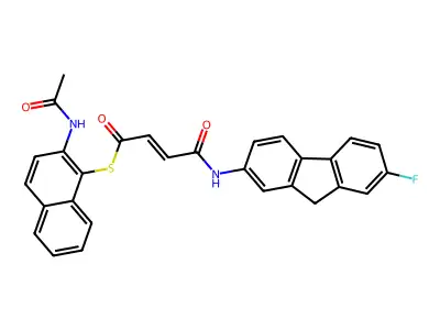 S-(2-acetamidonaphthalen-1-yl) (E)-4-[(7-fluoro-9H-fluoren-2-yl)amino]-4-oxobut-2-enethioate structure