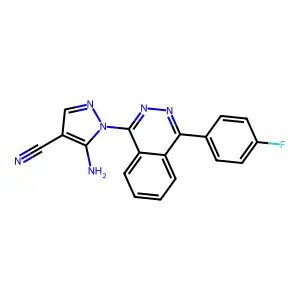 5-amino-1-(4-(4-fluorophenyl)phthalazin-1-yl)-1H-pyrazole-4-carbonitrile structure