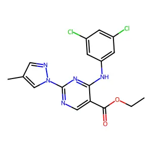 ethyl 4-[(3,5-dichlorophenyl)amino]-2-(4-methyl-1H-pyrazol-1-yl)pyrimidine-5-carboxylate structure