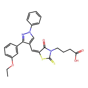 4-[(5Z)-5-{[3-(3-ethoxyphenyl)-1-phenyl-1H-pyrazol-4-yl]methylidene}-4-oxo-2-thioxo-1,3-thiazolidin-3-yl]butanoic acid structure