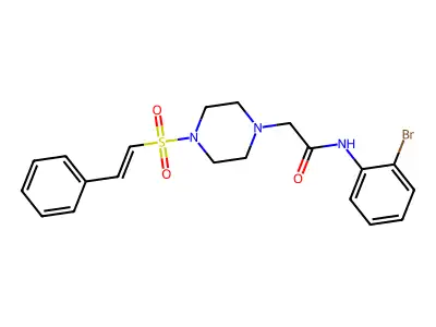 N-(2-bromophenyl)-2-[4-[(E)-2-phenylethenyl]sulfonylpiperazin-1-yl]acetamide structure