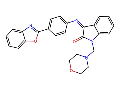 3-[4-(1,3-Benzoxazol-2-yl)phenyl]imino-1-(morpholin-4-ylmethyl)indol-2-one structure