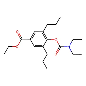 Benzoic acid, 3,5-dipropyl-4-hydroxy-, ethyl ester, diethylcarbamate (ester) structure