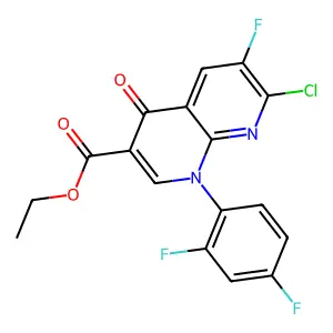 ethyl 7-chloro-1-(2,4-difluorophenyl)-6-fluoro-4-oxo-1,8-naphthyridine-3-carboxylate structure