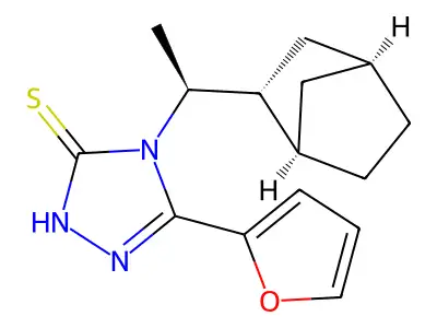 4-((S)-1-((1R, 2R, 4S)-bicyclo[2.2.1]heptan-2-yl)ethyl)-5-(furan-2-yl)-4H-1,2,4-triazole-3-thiol structure